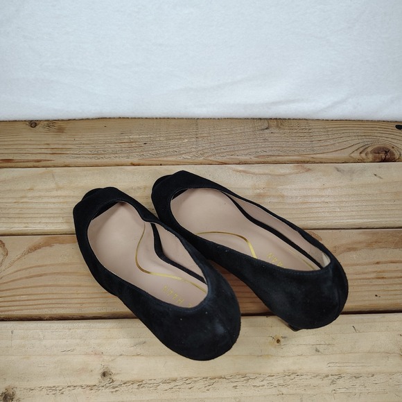 Coal Hann Black Suede Peep Toe Platform Pump Size 7B Patent Accent Heel - Picture 8 of 12